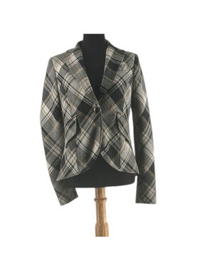 ABS by Allen Schwartz Plaid blazer elbow patches Notch Lapel Single Buttons sz 2